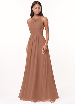 Azazie Bonnie Bridesmaid Dresses Bronzer A-Line Keyhole Ruched Chiffon Dress image1