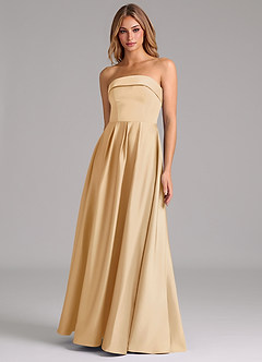 Azazie Lucienne Bridesmaid Dresses Gold A-Line Strapless Stretch Satin Convertible Dress image1