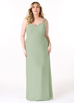 Azazie Denice Bridesmaid Dresses Dusty Sage Sheath Pleated Chiffon Dress image9