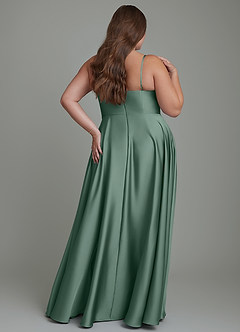 Azazie Elle Bridesmaid Dresses Eucalyptus A-Line Pleated Stretch Satin Dress image9