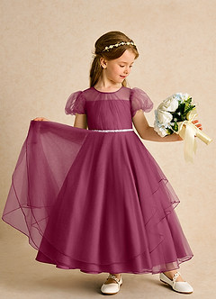 Azazie Duckie Abiti da Ragazza di Fiori Abito Principessa in Tulle Plissettato Gelso image3