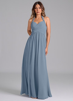 Azazie Darlyn Bridesmaid Dresses Dusty Blue A-Line Pleated Chiffon Dress image5