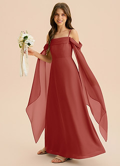 Azazie Moana Junior Vestido de Terracota de Gasa de Corte en A con Plisado image5