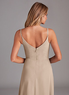 Azazie Daenerys Bridesmaid Dresses Taupe A-Line Cowl Chiffon Dress image7