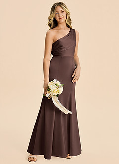 Azazie Ren Junior Ganache A-Line Pleated Stretch Satin Dress image3