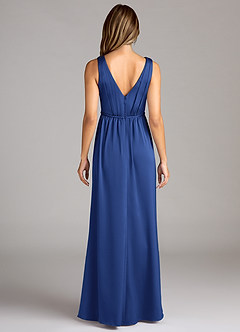 Azazie Tanicia Bridesmaid Dresses Royal Blue A-Line Pleated Stretch Satin Dress image2