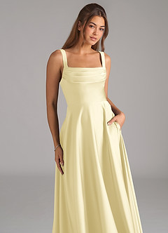 Azazie Shaude Robes de demoiselle d'honneur Robe Trapèze en Satin extensible Plissée Sorbet Citron image2