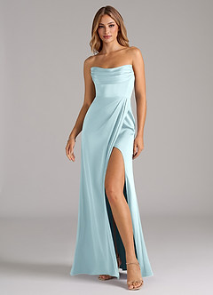 Azazie Johana Bridesmaid Dresses Cloud Blue Mermaid Off the Shoulder Stretch Satin Convertible Dress image6