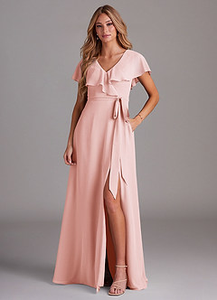 Azazie Lainey Robes de demoiselle d'honneur Robe Trapèze en Mousseline de soie avec poches Rose Pâle image1