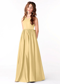 Azazie Hathaway Junior Butter A-Line Bow Stretch Satin Dress image3
