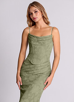 Azazie Sorrel Bridesmaid Dresses Pistachio Mermaid Corset Floral Burnout Convertible Dress image7