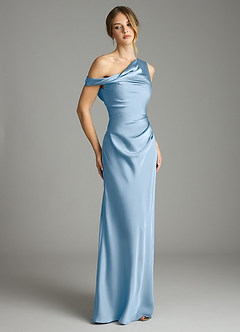 Azazie Emerson Bridesmaid Dresses Powder Blue Mermaid Off the Shoulder Stretch Satin Dress image5