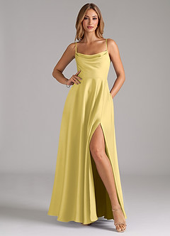 Azazie Elle Brautjungfernkleider A-Linie Plissee Stretch-Satin Kleid Kanarienvogel image3