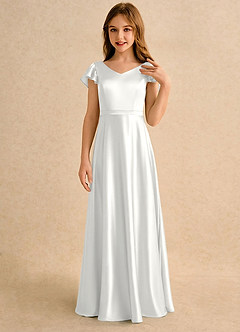 Azazie Nari Girls Formal Flower Girl Klänningar Klä A-Line i Stretch Satin med ärmar image5