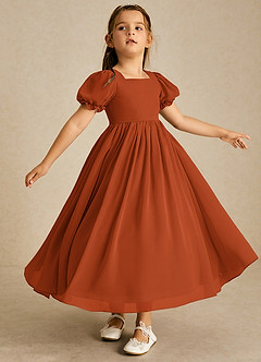 Azazie Joss Flower Girl Dresses Paprika A-Line with Sleeves Chiffon Dress image3