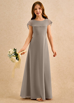 Azazie Kittie Girls Formal Robe Demoiselle D'honneur Fillette Robe Trapèze en Mousseline de soie Taupe image1
