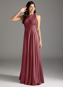 Azazie Charlize Bridesmaid Dresses Desert Rose A-Line One Shoulder Stretch Satin Dress image1