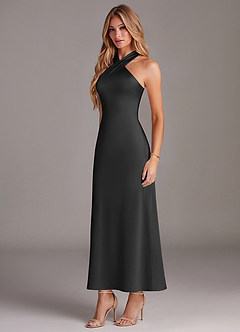 Azazie Doretta Bridesmaid Dresses Black Mermaid Pleated Stretch Satin Dress image4