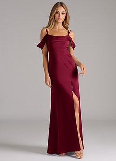 Azazie Callan Bridesmaid Dresses Burgundy A-Line Pleated Stretch Satin Convertible Dress image4