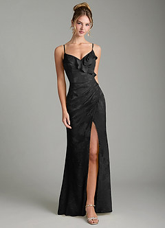 Azazie Larsa Bridesmaid Dresses Black Mermaid Ruched Floral Jacquard Burnout Dress image1