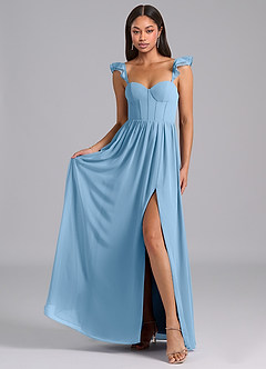 Azazie Denisse Bridesmaid Dresses Steel Blue A-Line Ruched Chiffon Dress image4