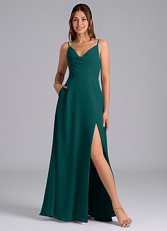 Azazie Sarella Brautjungfernkleider A-Linie mit Taschen Chiffon Kleid Pfau image1