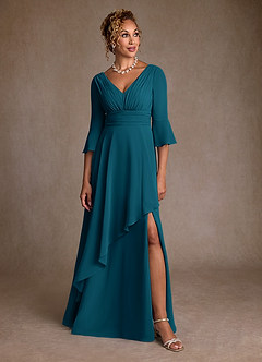 Azazie Eire Mother of the Bride Dresses Ink Blue A-Line Pleated Chiffon Dress image4