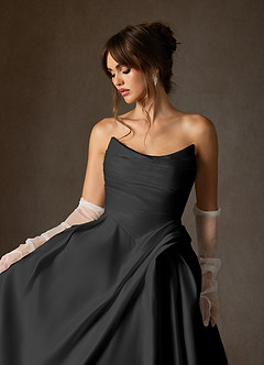 Azazie Adelise Vestidos de novia Vestido Negro de Satén de Corte Princesa con Palabra de honor image5