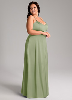 Azazie Mei Brautjungfernkleider A-Linie V-Hals Stretch-Satin Kleid Staubiger Salbeigrün image9