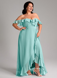 Azazie Lyra Bridesmaid Dresses Aqua A-Line Chiffon Convertible Dress image14