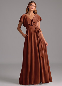 Azazie Lainey Bridesmaid Dresses Terracotta A-Line Ruched Velvet Dress image4