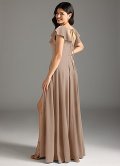 Azazie Bondi Final Sale Taupe A-Line Ruched Stretch Crepe Dress image6