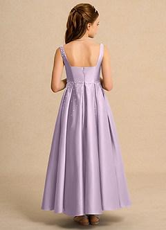 Azazie Mochi Girls Formal Flower Girl Dresses Frosted Lilac Ball-Gown Pleated Matte Satin Dress image2