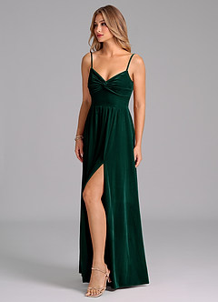 Azazie Zeya Bridesmaid Dresses Emerald A-Line Pleated Velvet Dress image6