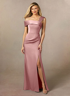 Azazie Laramie Mother of the Bride Dresses Dusty Rose Mermaid Pleated Stretch Satin Dress image1