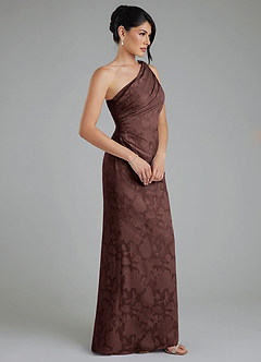 Azazie Akilah Jurken voor bruidsmeisjes Jurk van Bloemen Burn-out met Zeemeermin One-shoulder Espresso image3