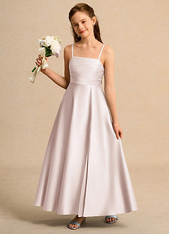 Azazie Pebbles Junior Formal Flower Girl Klänningar Klä A-Line i Matt satäng Plisserad image2