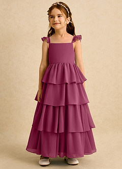 Azazie Boba vestidos de niña de las flores Vestido de Mora de Gasa de Corte En A con Escote Cuadrado image4