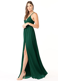 Azazie Aaida Bridesmaid Dresses Emerald A-Line Corset Chiffon Dress image4
