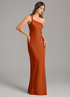 Azazie Monroe Bridesmaid Dresses Burnt Orange Mermaid One Shoulder Stretch Satin Dress image5