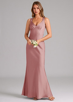 Azazie Kamila Bridesmaid Dresses Dusty Rose A-Line Pleated Stretch Satin Dress image4