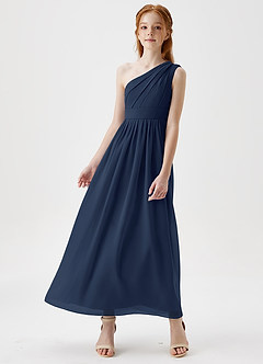 Azazie Anissa Junior Dark Navy A-Line Pleated Chiffon Dress image4