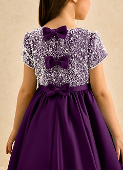 Azazie Cashew Flower Girl Dresses Grape Ball-Gown with Sleeves Matte Satin Dress image7