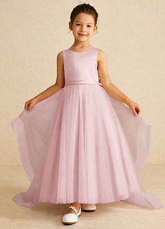Azazie Pumpkin Flower Girl Dresses Powder Pink A-Line Convertible Tulle Dress image2
