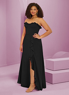 Barbie ♥ Azazie Brautjungfernkleider A-Linie Herzausschnitt Chiffon Kleid Schwarz image11