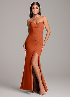 Azazie Yola Bridesmaid Dresses Burnt Orange Sheath Pleated Chiffon Convertible Dress image1