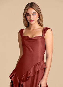Azazie Sloane Bridesmaid Dresses Terracotta A-Line Sweetheart Neckline Metallic Satin Dress image7