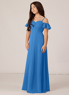Azazie Juna Junior Blue Jay A-Line Off the Shoulder Chiffon Dress image3