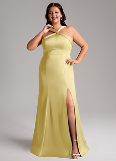 Azazie Rue Robes de demoiselle d'honneur Robe Trapèze en Satin extensible Plissée Sorbet Citron image8