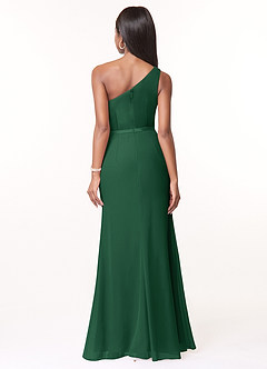 Azazie Liza Brautjungfernkleider Meerjungfrau-Linie One-Shoulder Chiffon Kleid Dunkelgrün image2